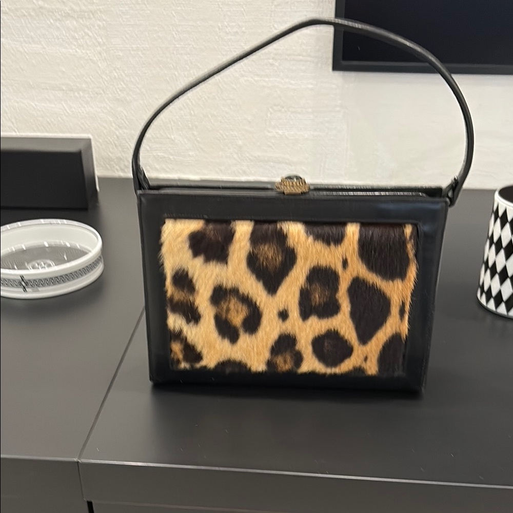 Leopard Print Black Handbag